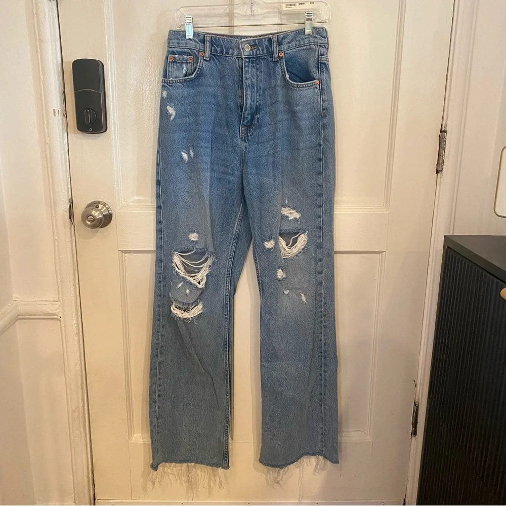 Zara High Waisted Distressed Jeans - Picture 2 of 8